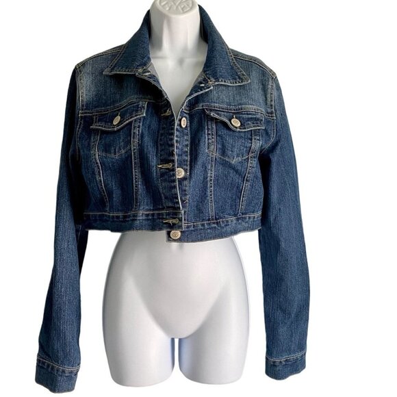 Paris Angel Embellished Crop Demin Jean Jacket Large - Picture 7 of 12